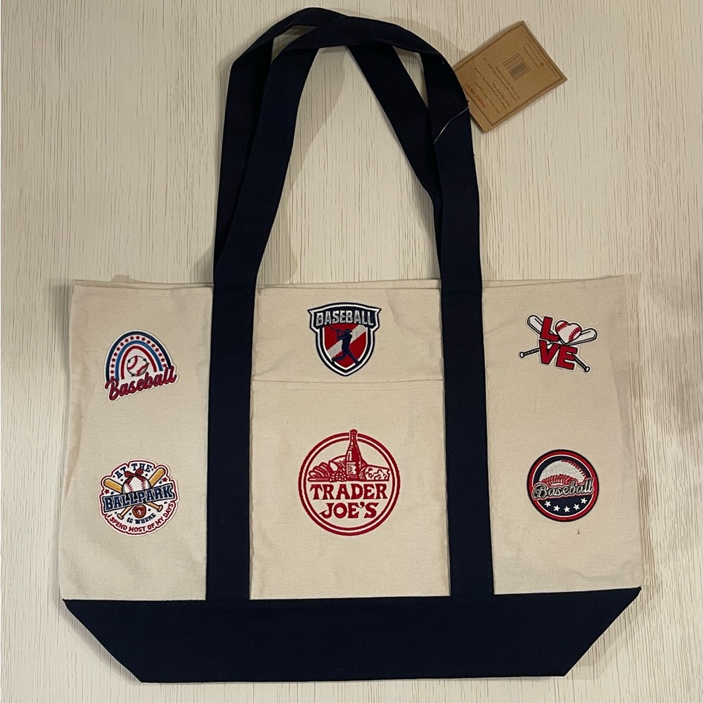 TRADER JOES LARGE TOTE BASEBALL SPORTS MOM - CUSTOM, GROCERIES BOOK BAG TOTE